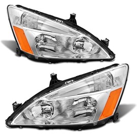 2003 2004 2005 2006 2007 Accord Headlight Assembly for 2003-2007 Honda Accord 2/4dr Clear Lens Chrome Housing with Amber Reflector Headlamp Replacement Left and Right Pair