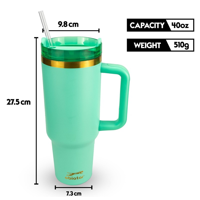 Obiatar 40oz Stainless Steel Travel Tumbler With Gold Accent| Double-Wall