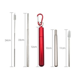 Reusable Collapsible Straw with Case & Brush Retractable Stainless Steel Metal Drinking Straws
