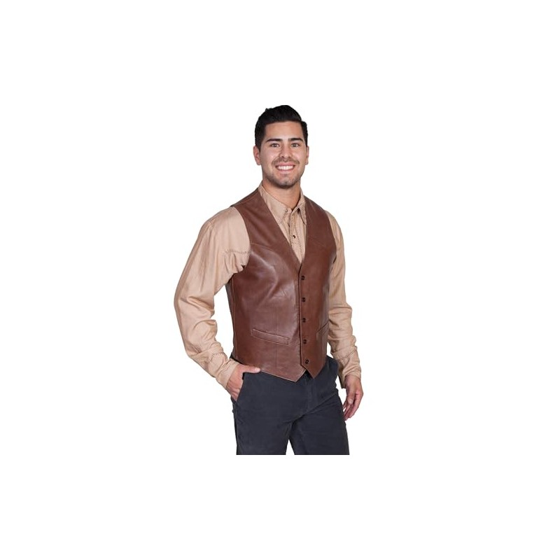 Scully Men's Lambskin Leather Western Vest Chocolate 42 R