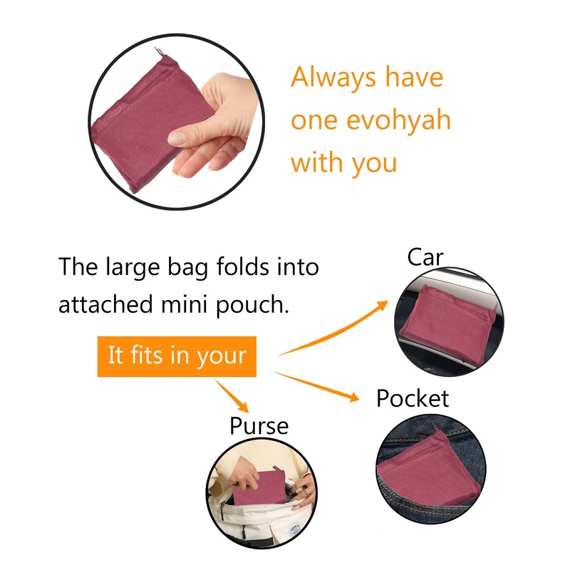 evohyah Shopping Bags Reusable Grocery Tote Bags, Deepred, Large
