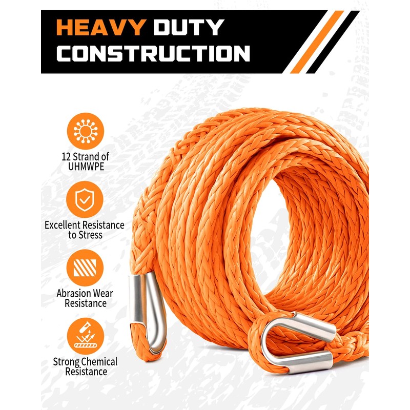 DAYDOOR Winch Rope Extension, 3/8'' x 50ft Synthetic Winch Extension