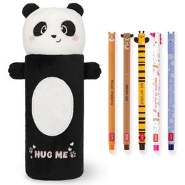 LEGAMI Super Soft Pencil Case and Erasable Gel Pens, Set of 5 Cute Animal Pens with Thermosensitive Ink + Plush Pencil Case, School Supplies for Girls, Boys, Kids and
