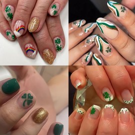 8 Sheets St. Patrick's Day Nail Art Stickers Shamrock Nail Decals 3D Self- Adhesive Green Clover Irish Nail Art Design Stickers St Patricks Day Nail Stickers for Nail DIY Decoration Nail Accessories