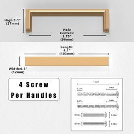 Asimerdeco 10 Pack Champagne Bronze Cabinet Pulls 3.75 Inch(96mm) Kitchen Cabinet Handles Solid Zinc Alloy Cabinet Hardware Drawer Pulls