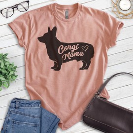 EVERTREE CLOTHING Corgi Mama T-Shirt, Unisex Women's Shirt, Corgi Owner, Best Dog Mom Gift, Heather Sunset, X-Large