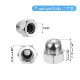 sourcing map 1/4"-20 Acorn Cap Nuts, 30Pcs 304 Stainless Steel Dome Cap Head Acorn Nut Hardware Nuts for Bolt Cover, Silvery