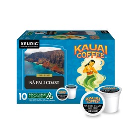 Kauai Coffee K-Cup Pods for Keurig Brewers – Arabica Coffee, 10% Hawaiian – Dark Roast, Nutty with Sweet Chocolate Overtones – Na Pali Coast, 1 Pack of 10 Single Serve K-Cups
