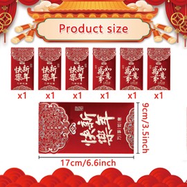 Chinese New Year Red Envelopes,6Pcs Red Envelope Snake 2025 Lunar New Year Envelopes Chinese New Year Money Red Packets Hong Bao Gift Envelopes Gold Embossed Patterns Spring Festival Wedding Birthday