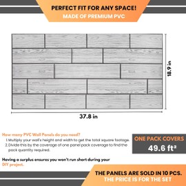 Faux Wood 3D Wall Panels 37.8’’ x 18.9’’ - 10 Sheets, Covers 4.6 sqm / 49.6 sq ft - Decorative Artificial PVC Wall Panels for Cladding - Kitchen, Living Room, Bedroom, Office - Grayscale Wood Texture