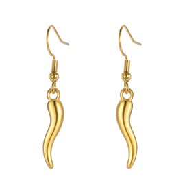 Italian Horn Earrings for Women Red Pepper Earring Stainless Steel Protection Lucky Charm Dangle Earrings Evil Eye Malocchio Defense Jewelry (Gold)