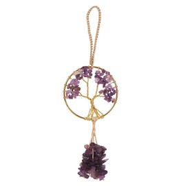 WEWAYSMILE Healing Crystal Ornament Tree of Life Natural Amethyst Tree of Life Charm Car Mirror Accessories Hippie Boho Interior Room Wall Decoration Meditation Good Luck Decoration