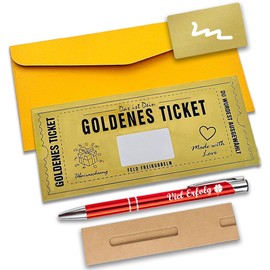 Eyksta Golden Ticket Wish Voucher Scratch Cards to Fill in, Ballpoint Pen with Engraving, Gift for Valentine's Day, Birthday, Travel, Cinema, Friends, Family
