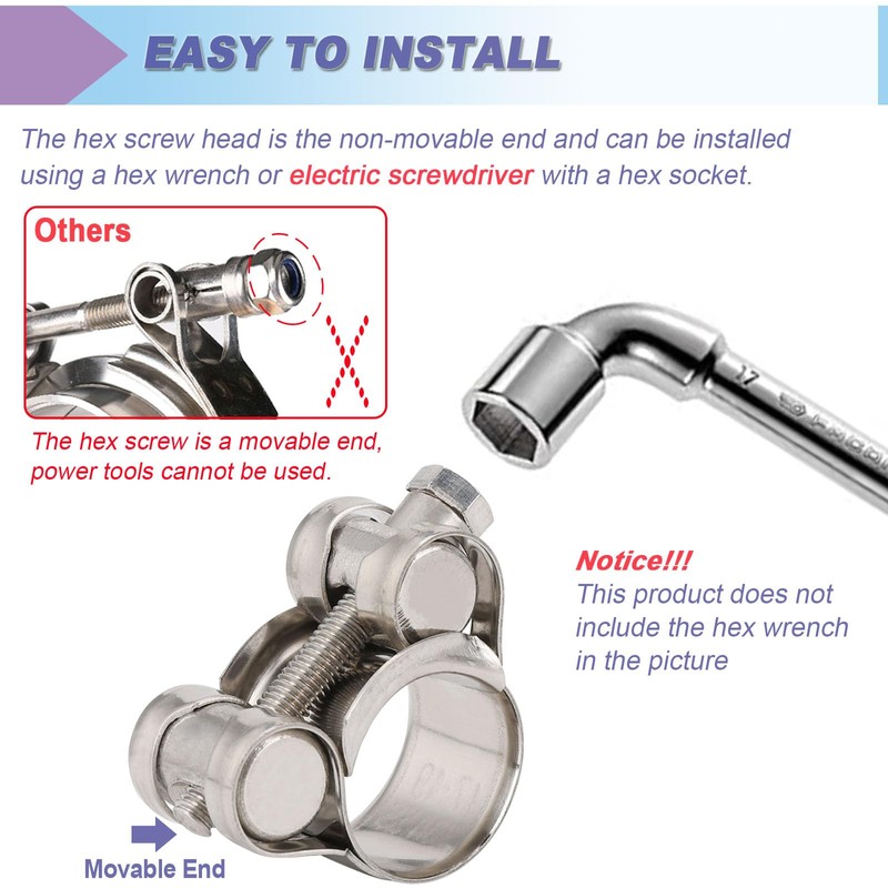 Suprom 4 Pack 1.05" T-Bolt Hose Clamps, 304 Stainless Steel