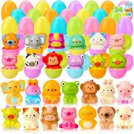 JOYIN - 24 Piezas de Juguetes esponjosos de Animales precargados de Huevos de Pascua, Rellenos de Juguetes, cestas de Pascua, golosinas de Relleno, Recuerdos de Fiesta