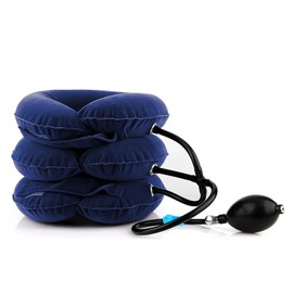 ME JO Cervical Neck Traction Device Inflatable Neck Stretcher, 3-Tube All-Fleece Neck Brace for Neck & Shoulder Relief, Spine Alignment Support, Adjustable Cervical Collar (Blue)