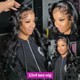 Bling Hair Body Wave Lace Wigs For Women Real Human Hair Wigs 13x4 Lace Frontal Wig 34 36 Inch 13x6 Lace Frontal Wig Pre Plucked 180 Density:_13x4 lace wig -hot_14inch