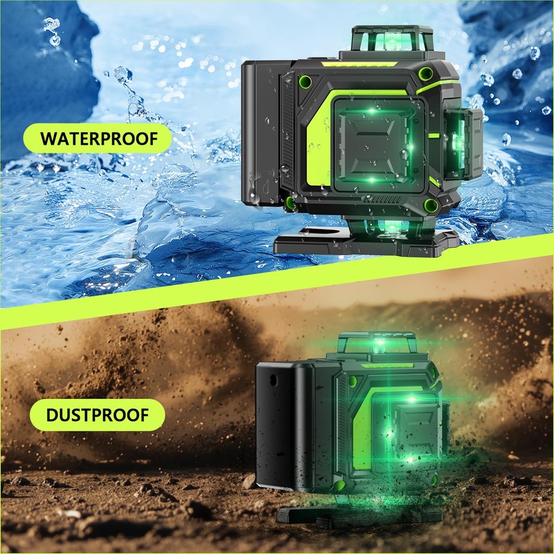 16 Line Laser Level 360 Self Leveling, 4x360°Professional 4D Green
