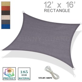 SUNNY GUARD 12' x 16' Charcoal Rectangle Sun Shade Sail UV Block for Outdoor Patio Garden