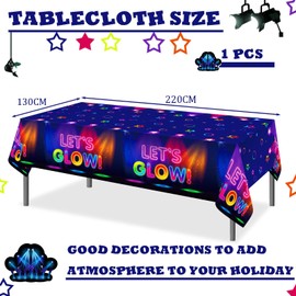 Glow Neon Theme Table Coth for Parties,Rectangle Disposable Let's Glow Plastic Table Cover Throwback Neon Table Cloth Party for Black Light Disco Party Decorations,Kids Adult Birthday Party Supplies