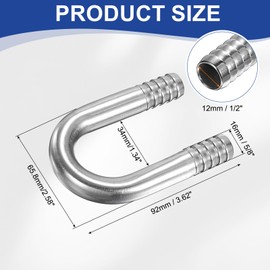 PATIKIL 1pc 5/8"(16mm) x 5/8"(16mm) Hose Barb Fitting 304 Stainless Steel U-Shaped Joint Connector Barb Fitting Metal Splicer