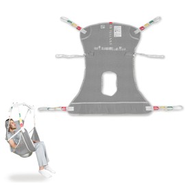 EZ Assistive Universal Full Body Patient Lift Sling with Commode Opening for Elderly & Disabled, Safe Working Load 500 lbs, Large Grey