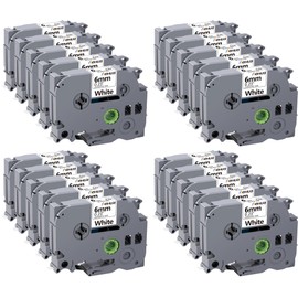 Hehua Tze Tz Tape 6mm 0.23" Laminated White Compatible for Brother TZe-211 TZe211 TZ211 TZ-211, TZe211 Black on White Compatible for Brother Label Maker Tape 6mm 0.23 White, 26.2ft, 20 Pack