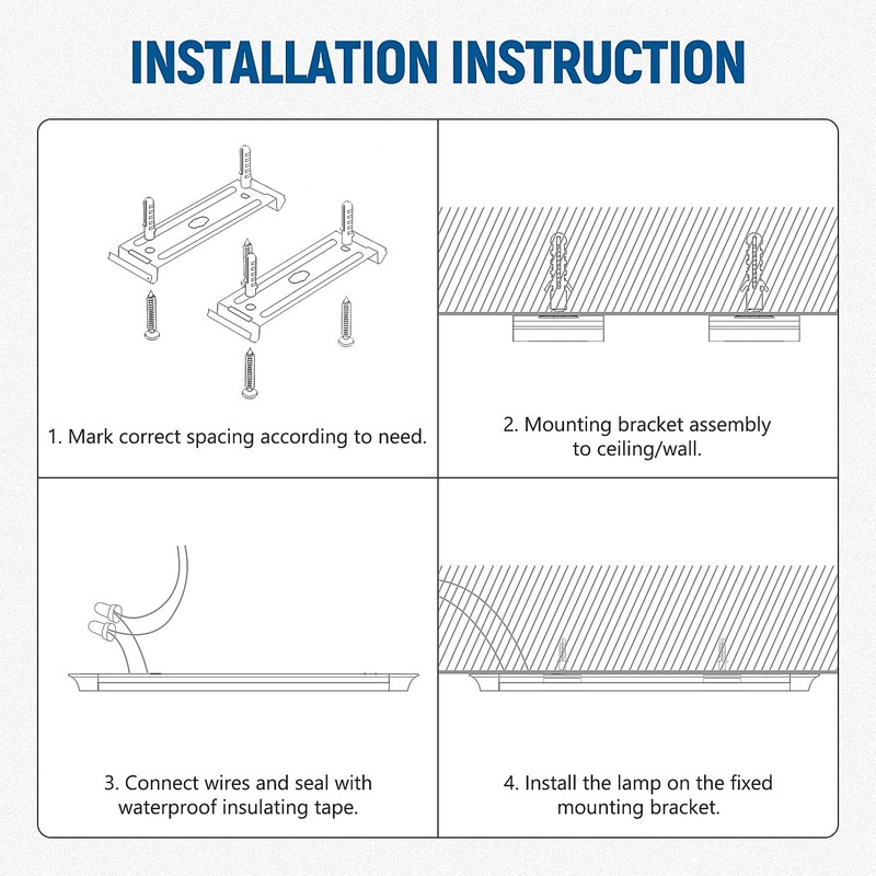 DAKASON 4-Pack 4FT LED Closet Light Fixture, 4-Foot Flush Mount
