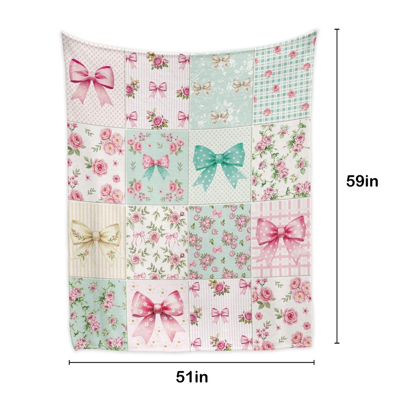 Newsely Boho Bow Floral Throw Blanket,51x59 Inch Reversible, Cute Retro
