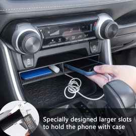 JDMCAR Bigger Slots Center Console Organizer Compatible with Toyota RAV4 2025 2024 2023 2022 2021 2020 2019 and 2021-2025 RAV4 Prime Accessories Larger Divider Tray Gear Shift Secondary Storage Box