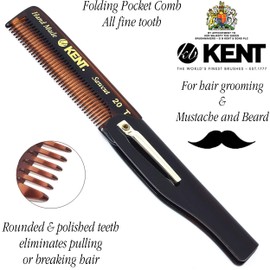 Kent Set of 3-81T Beard and Mustache Comb, FOT Pocket Comb, and 20T Folding Pocket Comb with Clip - Best Beard Care Kit, Travel and Home, Beard Straightener for Men and Beard Grooming Kit
