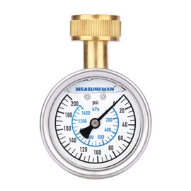 MEASUREMAN 2-1/2" Glycerin Filled Stainless Steel Water Pressure Test Gauge, 3/4" Female Hose Thread, 0-200 psi/kpa