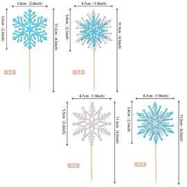 24 piezas de adornos de copos de nieve con purpurina para cupcakes con temática de congelado de invierno, decoraciones para tartas de invierno para decoración de pasteles de copo de nieve, baby