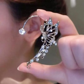 Hanfluenve Sparkling Butterfly Ear Cuff Earrings for Women Vintage Butterfly Hollow Non Piercing Ear cuffs Rhinestone Climber Ear Wrap Earrings Crystal Ear Crawler Earrings for Fairy Christmas
