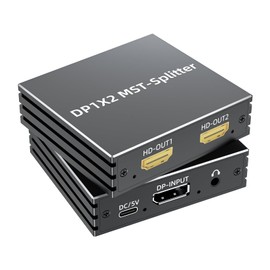 DisplayPort to Dual HDMI Adapter 4K@60Hz 1 in 2 out MST Hub Display port to HDMI Monitor Splitter for Dual Monitor Extend Mirror Display, with Audio Out, for PC NVIDIA AMD Graphics Card - w/Power