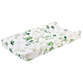 Stretchy Changing Pad Cover – Ultra Soft Diaper Changing Pad Table Sheets for Girls Boys Pure Cotton Safe and Snug Cradle Sheets Machine Washable Fit 32"/34'' x 16"Pad (Green Leaf)