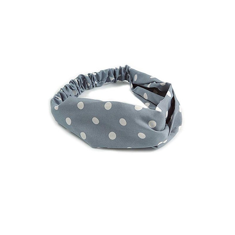 Grey and White Polka-Dotted Twisted Fabric Elastic Headband/Headwrap