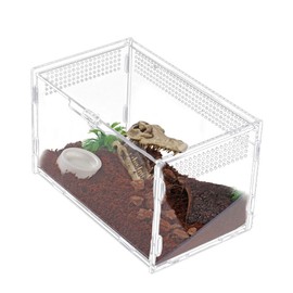 JOBEDE Acrylic Jumping Spider Terrarium Enclosure, Mini Reptile Tank Habitat with Locking Acrylic Spider Feeding Box for Tarantula Small Tree Dwelling Reptiles Insect (8x5x5 Inch)