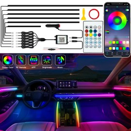 Jushope Interior Car LED Strip Lights, Acrylic LED Lights for Car with Dynamic Dreamcolor Chasing, Ambient Lighting Kits Music Sync Wireless APP and RF Remote Control (6 in 1)