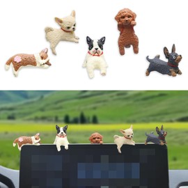 5 Pcs Mini Dog Cute Car Rearview Mirror Ornament,Resin Dog Dashboard Decorations, Desk Decorations, Puppy Figurine for Car Interior Accessories Home Garden Decor Funny Gifts for Puppy Lover.