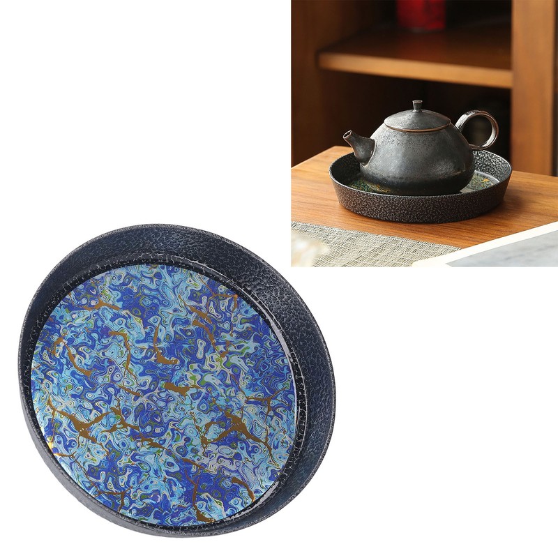 Small Tea Tray Complex Pattern Round Alloy Decorative Tea Serving