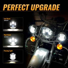 GXENOGO 7 Inch LED Headlight Fog Passing Lights Compatible with Harley Davidson Street Glide Road King Ultra Classic Electra Tri Cvo Touring Heritage Softail Slim Deluxe Fatboy- Chrome