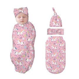 Figtihw Horse Swaddle Blankets Newborn Receiving Blanket Baby Swaddle Wrap with Headband Hat Set for Baby Girls Boys