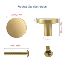 Lemiyoo 10 Sets Solid Brass Door Knobs, Round Drawer Handles, Metal Single-Hole Pulls,Used for Cabinets, Kitchen Cupboards，Shoe Cabinets, Wardrobes, Drawer (25 * 25mm, Gold)