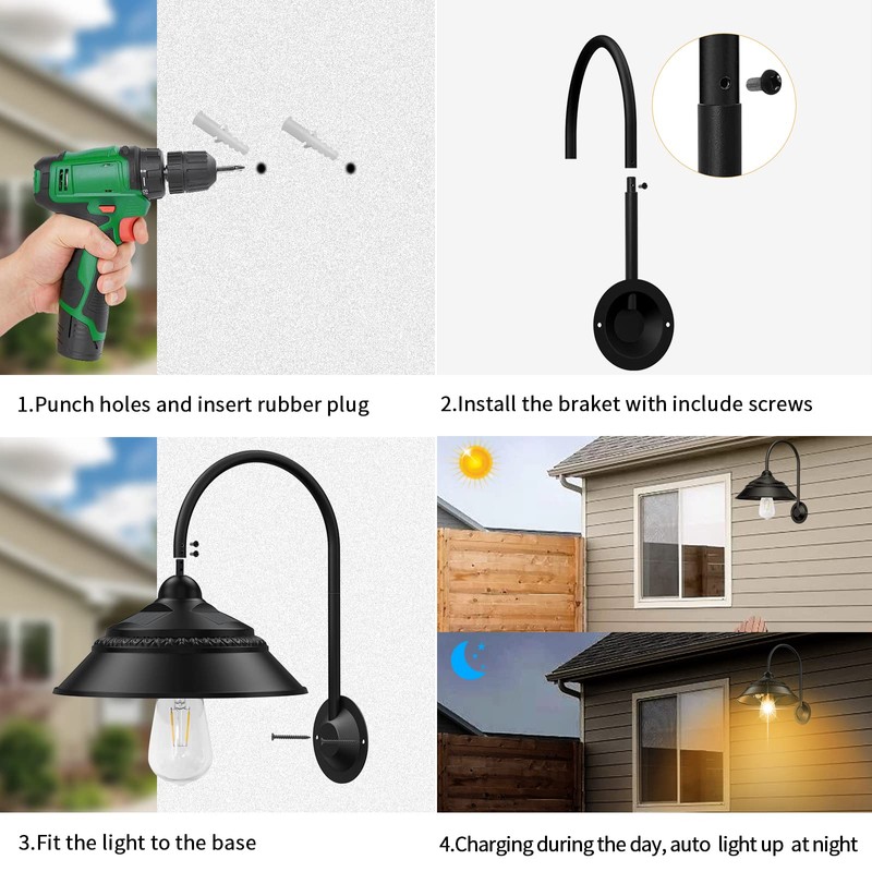 Ufelizor Solar Barn Light, Solar Wall Sconce Light Outdoor with