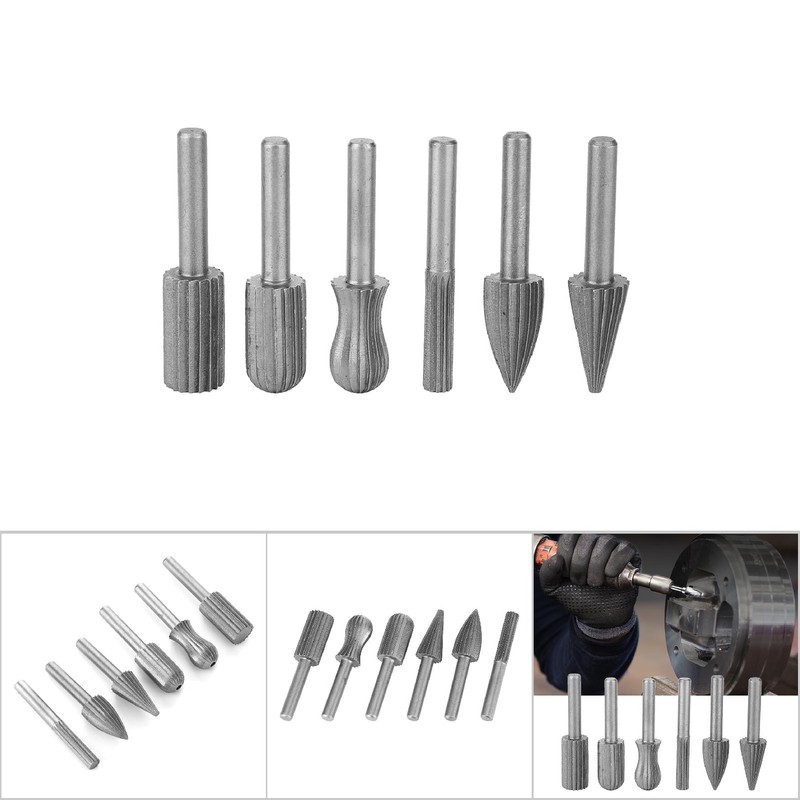 6pcs Tungsten Carbide Rotary Burr Wood File Metal Engraving Grinding