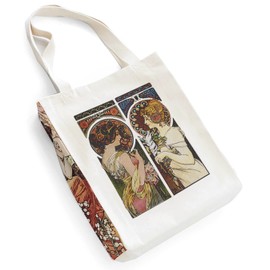 KXT DES!GN Art Nouveau Cotton Canvas Tote Bag with Zip and Inner Pocket, natural, Flower & Feather