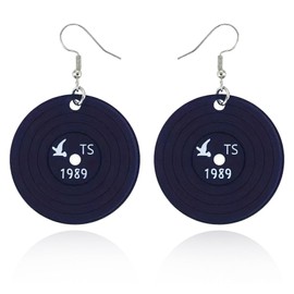 Acrylic Record Earrings for Women Girls, Nostalgic Fashion Rock Roll Disc Tape Records Dangling Drop Earrings Jewelry, Vintage 1989 TS Singer Tour Concert Gifts for Music Fans (Black)