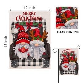 Covido Home Decorative Merry Christmas Santa Gnome Garden Flag, House Yard Xmas Truck Antlers Black Buffalo Plaid Check Outside Decoration, Winter Farmhouse Outdoor Small Flag Decor Double Sided 12x18