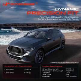 A-Premium Pack of 2 Front Windshield Wiper Blades with Wear Indicator & Towel - Compatible with Toyota Camry 2018-2024, Avalon 2019-2022 - 26" and 20", Hook Connector, Left and Right